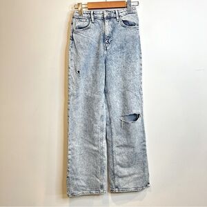 H&M &Denim Wide Leg High Waist Girl’s Jeans Distressed Split Hem Light Washed